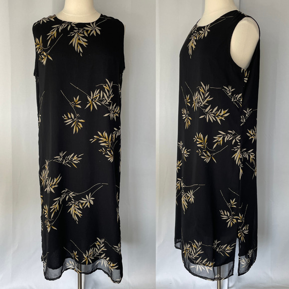 Sleeveless Midi Dress Plus Size 14 16 Black Tan Tropical Palm Sleevless Casual - Picture 1 of 16